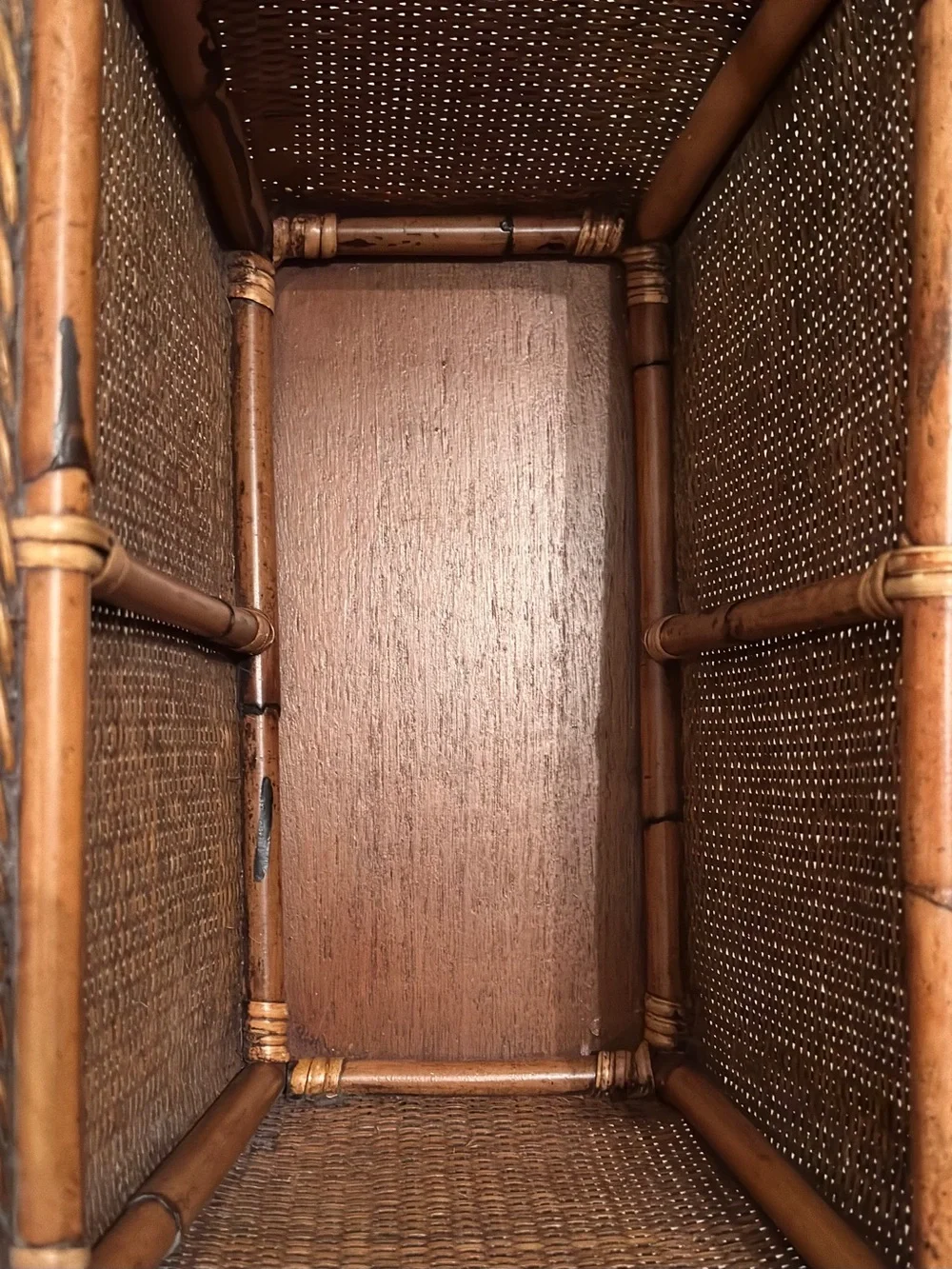 Boho Woven Rattan Rectangular Handled Basket - Tan